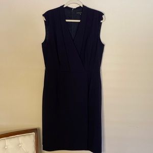 Antonio Melani Dillards navy twill dress sleeveless,mock wrap knee length Sz 14